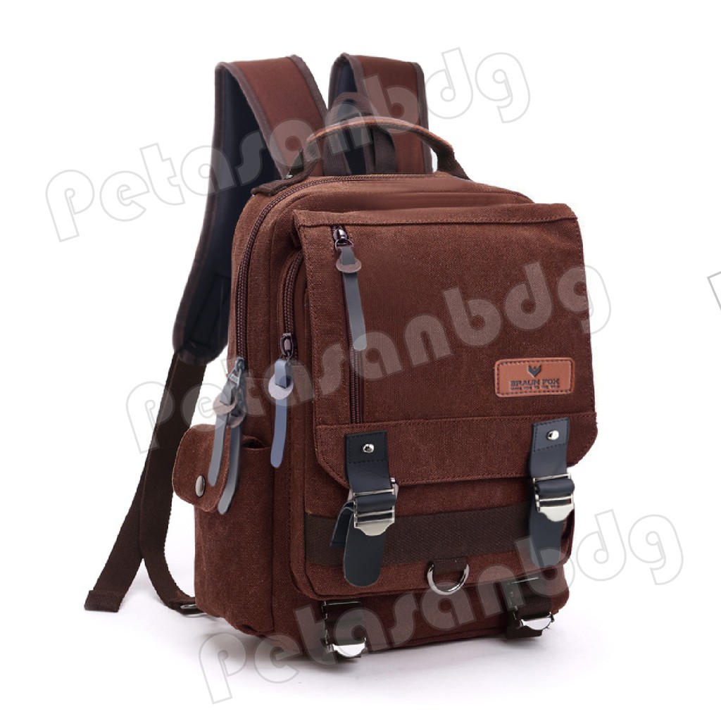 RTM - Braun Fox Canvas Gesper Backpack Men Travel Back Pack Multifunctional