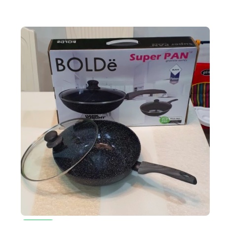 [ BoLDe ] Bolde Superpan Dark Knight Wok 28Cm + TUTUP / Wajan Bolde - Granite Coating bisa untuk kompor listrik/induksi