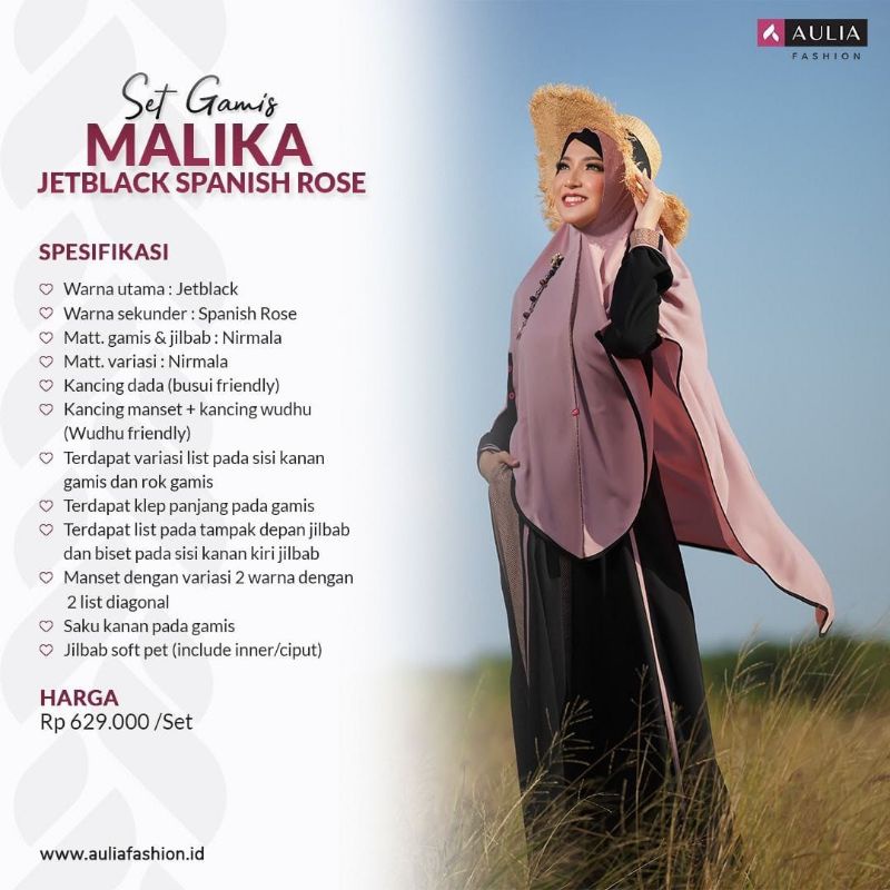 SET GAMIS SYARI MALIKA JETBLACK BY AULIA