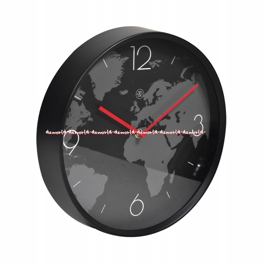 Nextime Wall Clock Black World Map 30cm Jam Dinding Bulat Peta Dunia Next Time Hitam Nektime