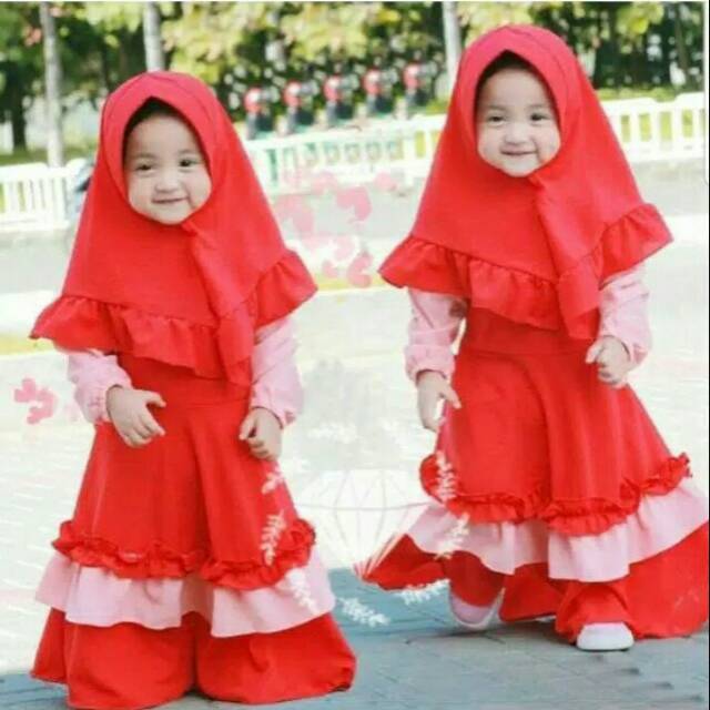 MILOVA Syari Set Khimar Kids Wanita Muslim Baju  Syari Anak  