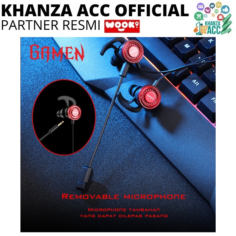 KHANZAACC GAMEN GE200 Earphone Gaming Dual Microphone Virtual Stereo Surround Sound In-ear