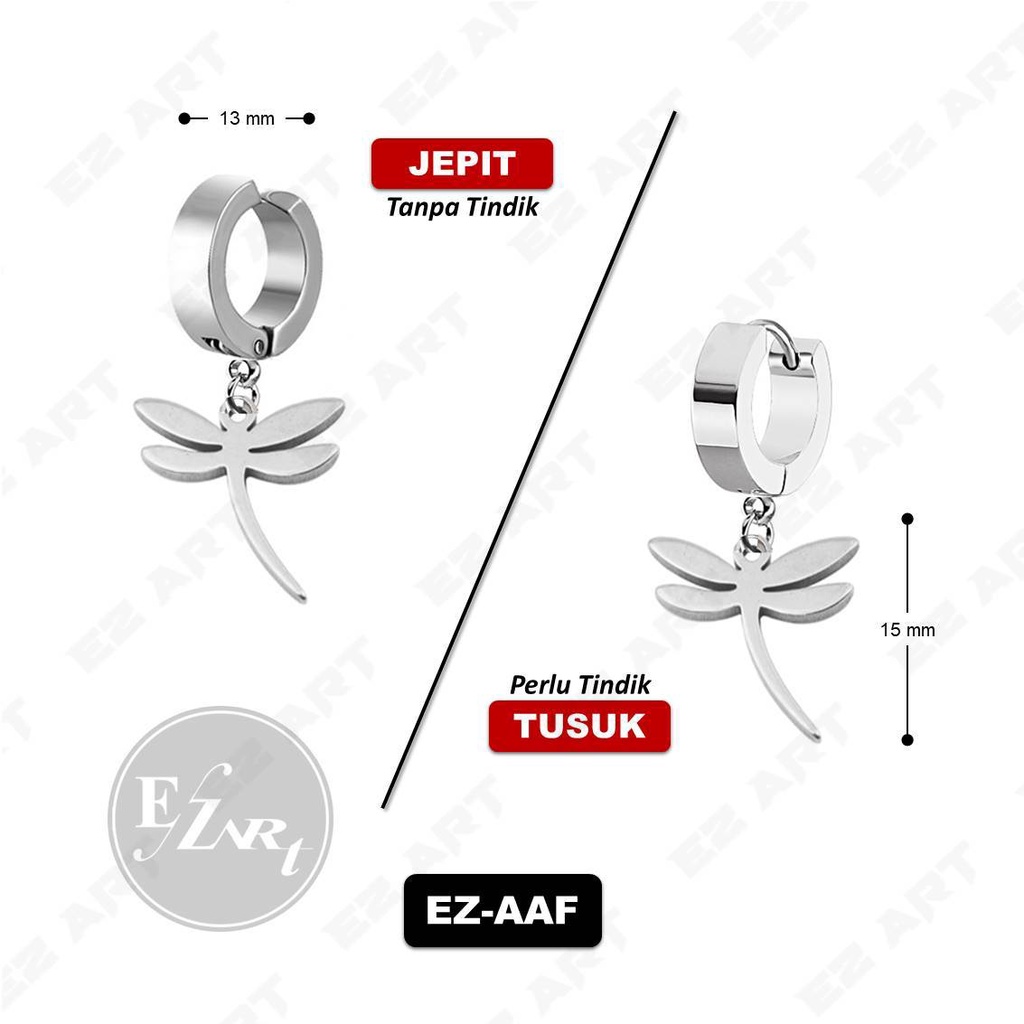 1Pc EZ-AAF ANTING KOREA JEPIT / TUSUK CAPUNG DRAGONFLY SILVER STAINLESS STEEL PRIA WANITA