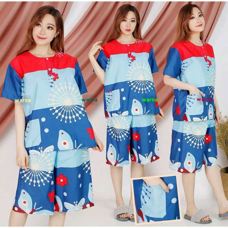[PROMO] Setelan Jumbo Pendek Baju Tidur Wanita Jumbo Pendek Motif Cantik