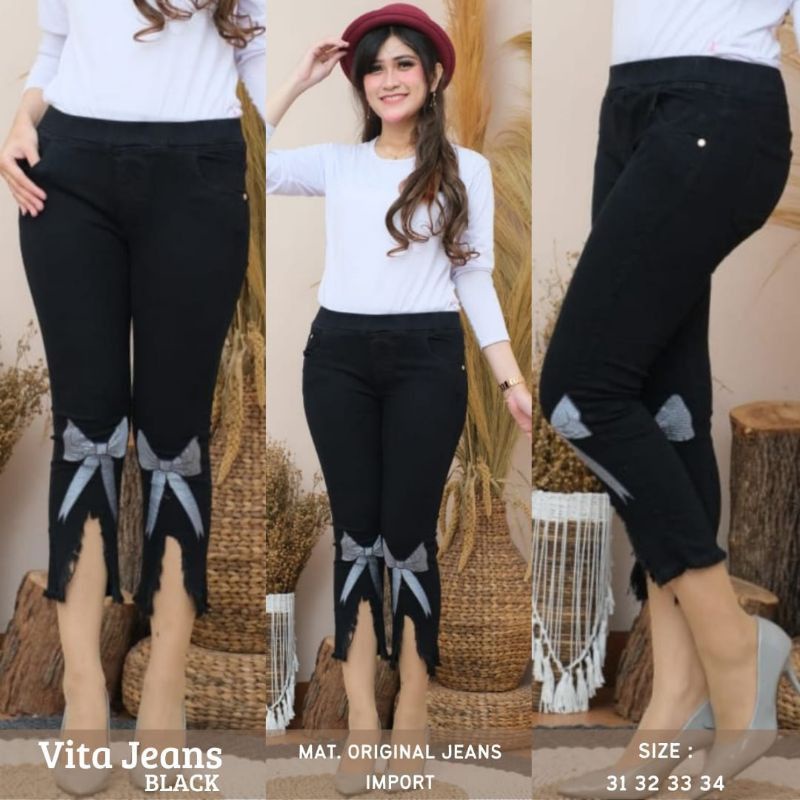 JEANS CALISTA 7/9/JEANS PINGGANG KARET COD/JEANS BORDIR PITA