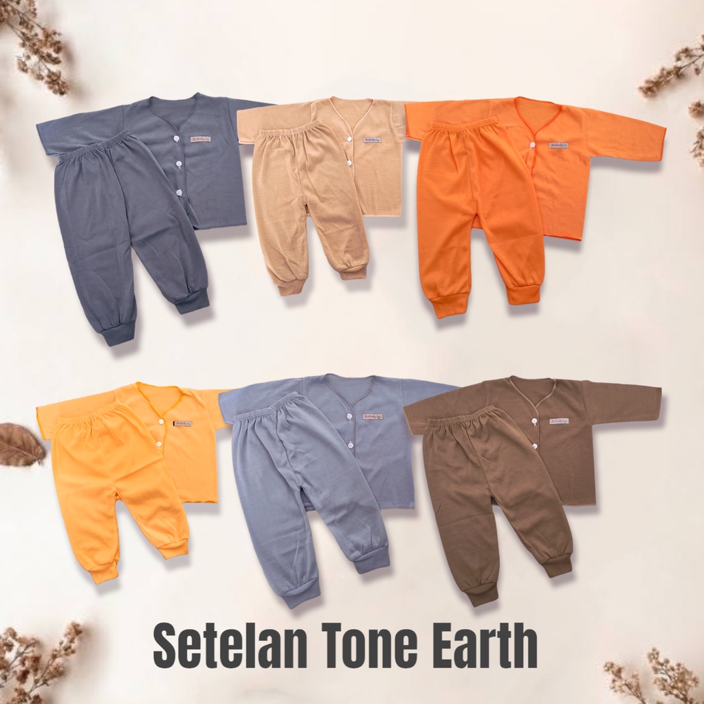 Setelan Baju Bayi Newborn ( 0-3 Bulan ) SNI Warna TONE EARTH Lengan Panjang Lengan pendek Lengan Kutung Pakaian Bayi Anak Atasan Baju Bayi Anak NEWBORN Cowok Cewek Unisex ATS-02 Kancing Depan BOBOKO CHOKICHI