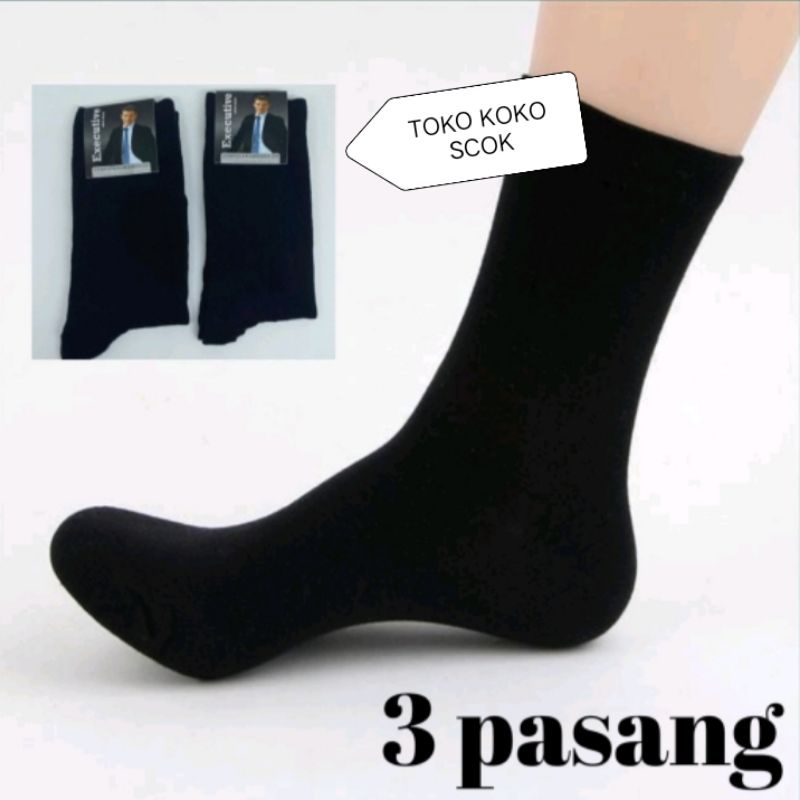 termurah!!! ( 3 pasang ) kaos kaki kantoran hitam polos panjang premium pria dewasa bahan cotton spandek lembut halus dan berkualitas terjamin bagus