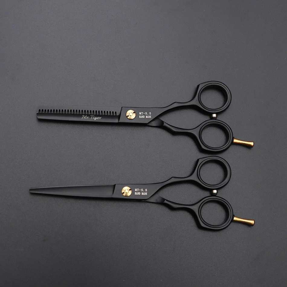 GS8 Gunting Rambut Professional Barber Hairdressing Scissors 440C Hitam Gold Cutting Thinning 5.5 Inch sasak Gunting rambut