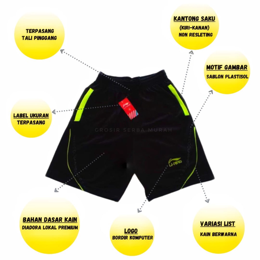 Celana Olahraga Badminton Pria Polos / Celana Kolor Olahraga Lining / celana Pendek Pria / Celana pe