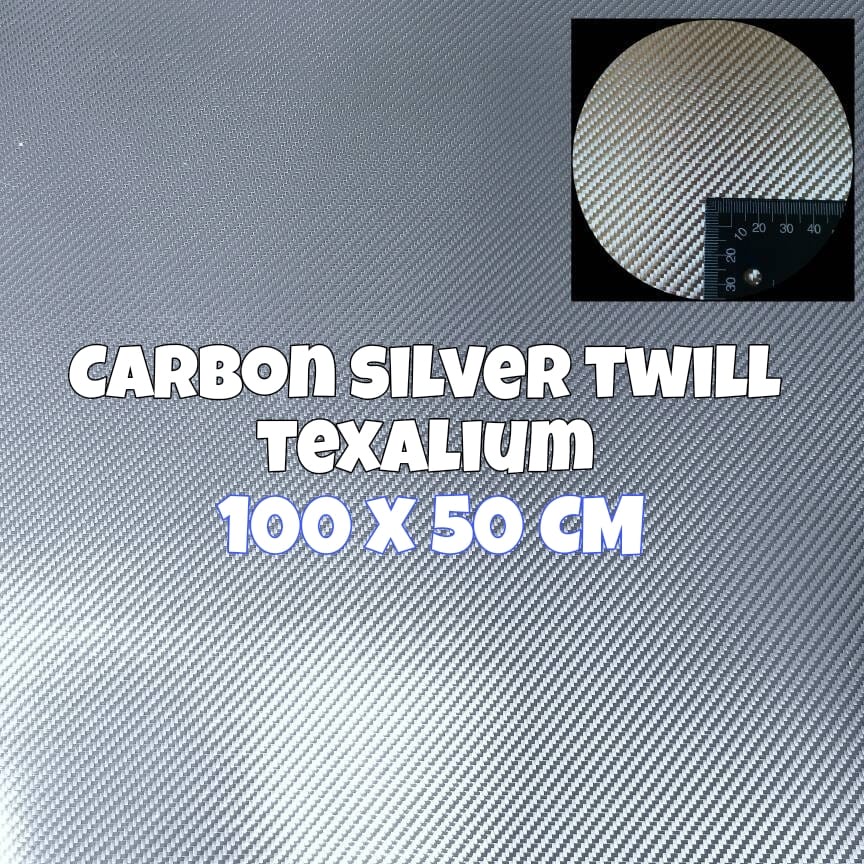 Carbon Kevlar Silver Karbon Kevlar Silver Serat Carbon Karbon Fiber Silver Texalium 1 mtr x 0.5 mtr