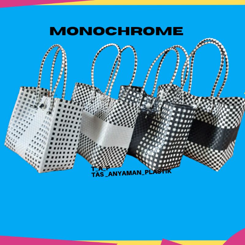 READY Tas Anyaman Plastik Monochrome Tas Belanja Hampers Kecil Besar Jumbo Monokrom