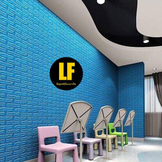AA Wallpaper Dinding Bata 3D Foam 70cm x 77cm Premium Wallpaper Tebal 3MM-Biru Tua 70cm x 77cm