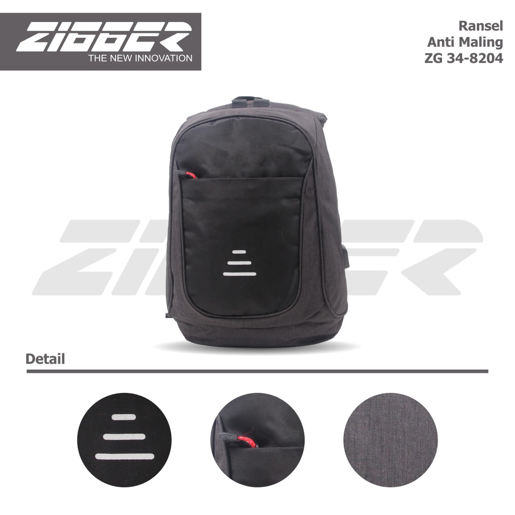 [KLIKTAS] Tas Ransel Pria Anti Maling Zigger 348204 Backpack USB Kerja Dinas Kantor Laki Bonus Jas Hujan