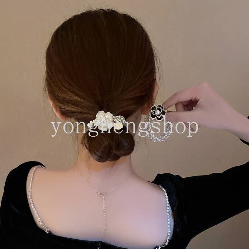 Ikat Rambut Ponytail Elastis Aksen Mutiara Camellia Untuk Wanita