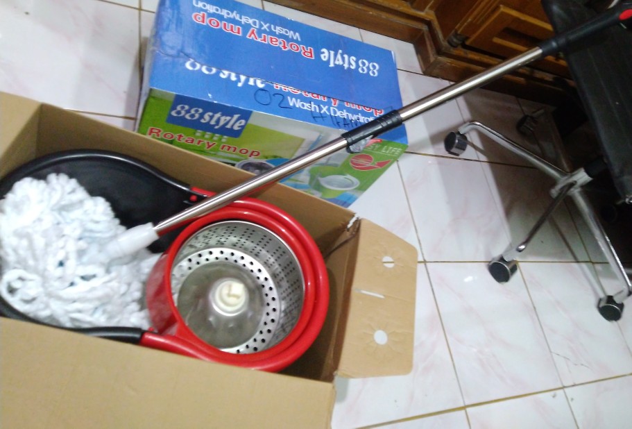 Bayar Ditempat-spin Mop Stainless Steel/kain Pel Praktis Tanpa Peres Tinggal Puter Naik Turun-murah