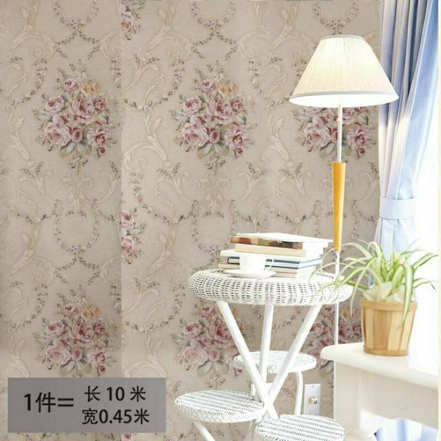 WALLPAPER DINDING MOTIF SHABY CREAM 10m x 45cm