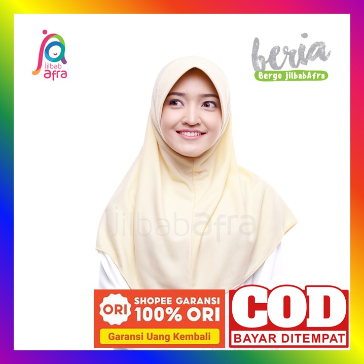 Kerudung Afra Bergo Beria Bahan Kaos Adem Hijab Instan Untuk Dewasa Pet Antem Jumbo Warna Krem Kunin