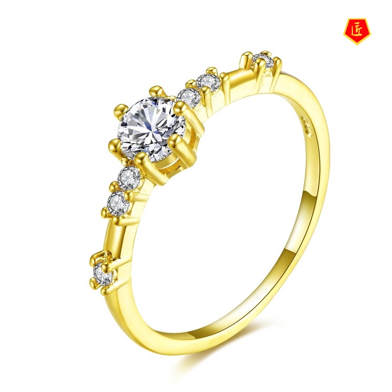 [Ready Stock]Refined Personalized 925 Silver 14K Gold Diamond Ring