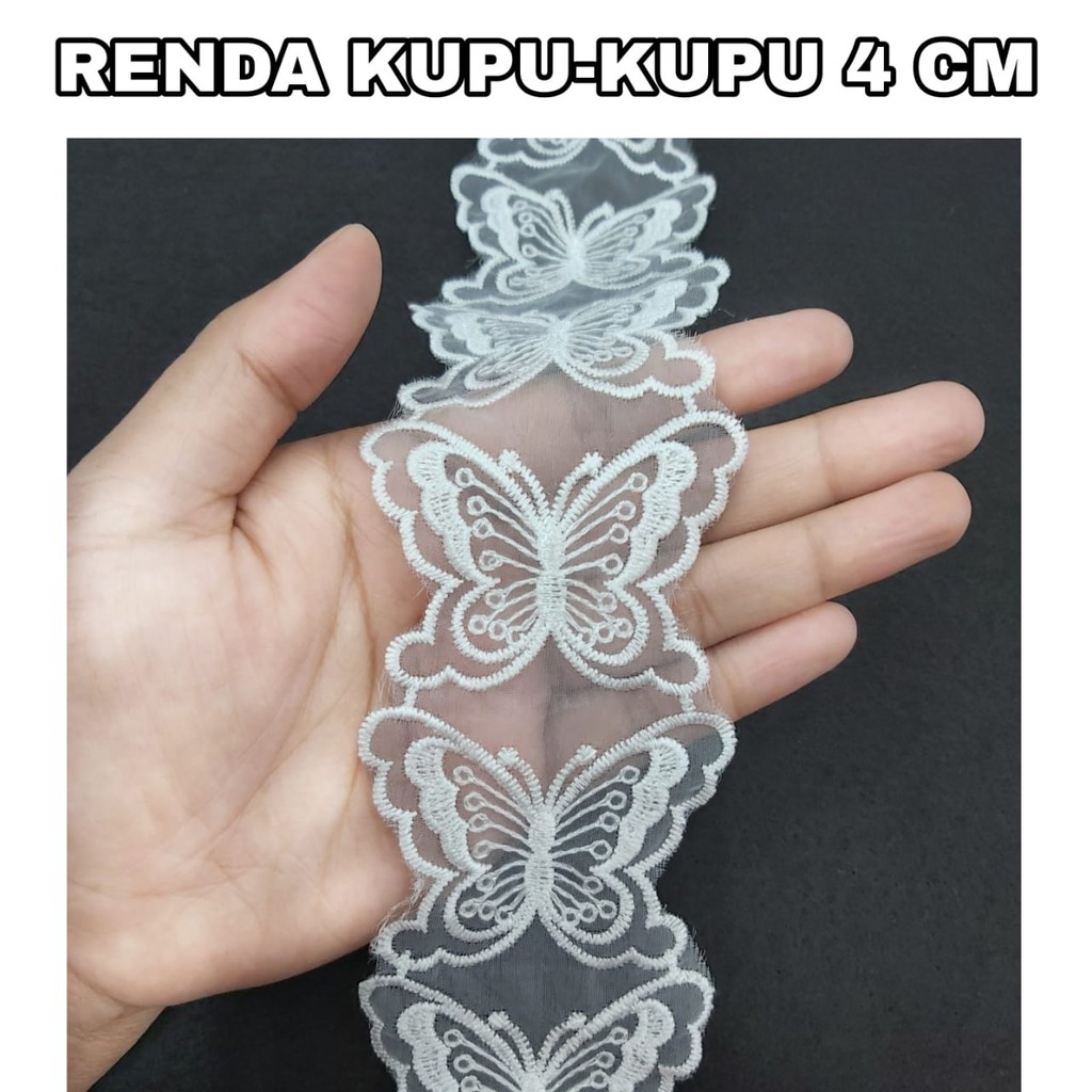 1 PC - RENDA GIPER KUPU | RENDA BORDIR KUPU KUPU 4 CM | RENDA PUTIH/ RENDA BORDIR