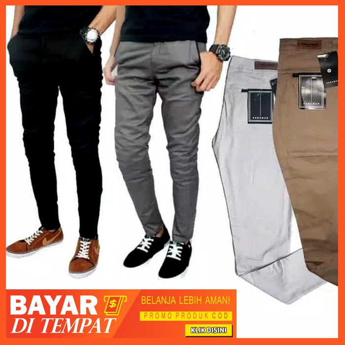 Celana chino panjang pria model pensil slim