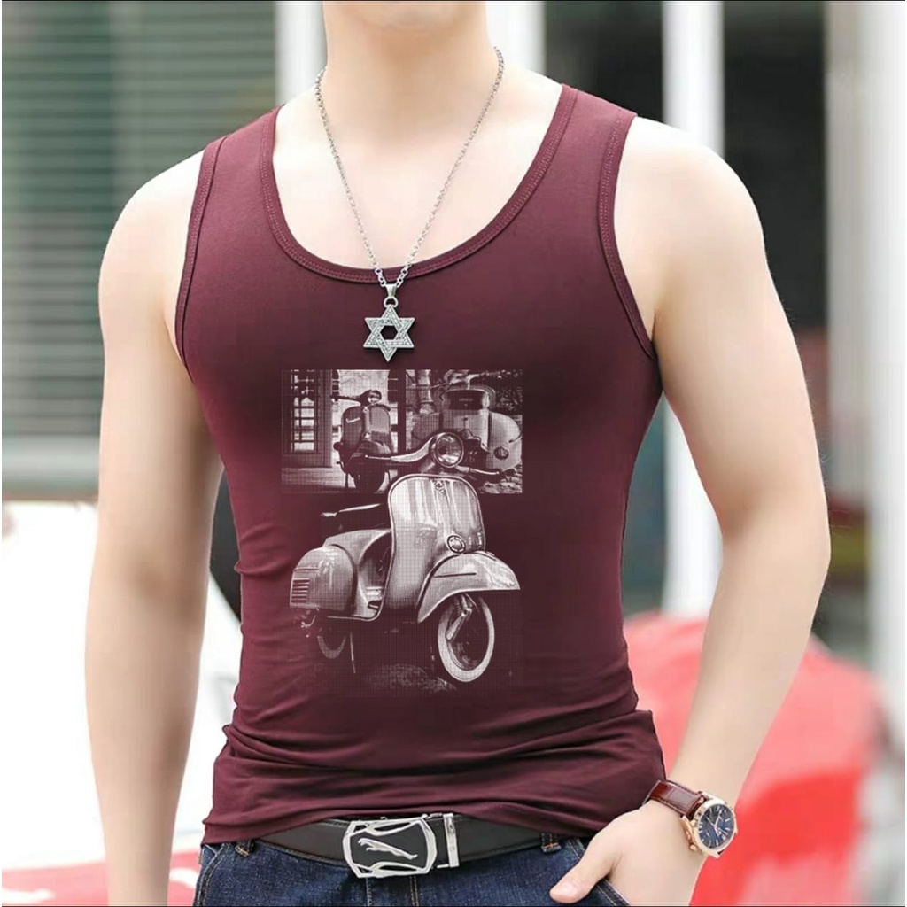 ALIPIO FASHION - SINGLET SPANDEX MOTIF VESPA HASAN / kaos cowok / kaos singlet / kaos dalem singlet cowok