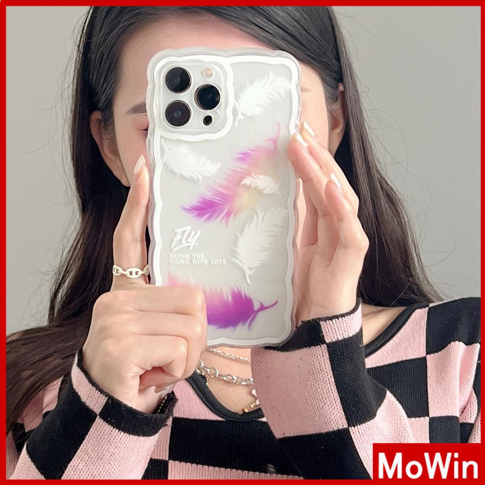 iPhone Case Silicone Soft Case Clear Case Wave Non-Slip Shockproof Camera Full Coverage Protection Purple Feather For iPhone 13 Pro Max iPhone 12 Pro Max iPhone 11 iPhone 7 Plus