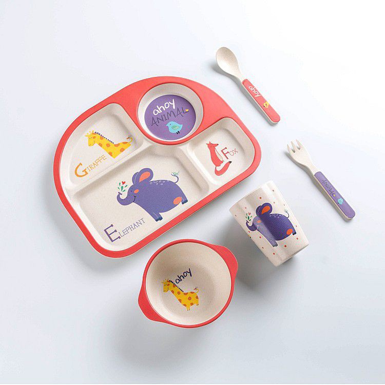 Bamboo Fiber Feeding kids Set Peralatan makan bayi Piring anak persegi / piring bamboo bambu