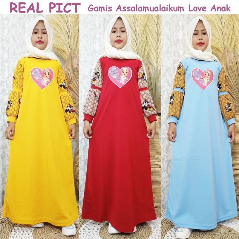 Gamis Love Anak Lengan Balon Gamis Assalamualaikum Baju Perempuan Anak