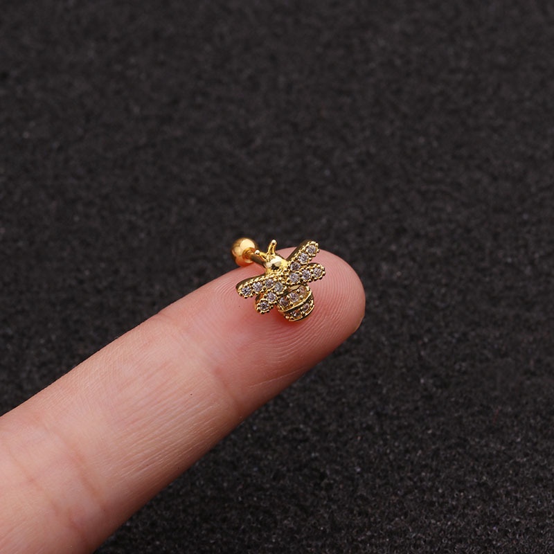 1pc Anting Stud Tindik Tulang Rawan Bentuk Bunga Kristal Lebah Bahan Stainless Steel