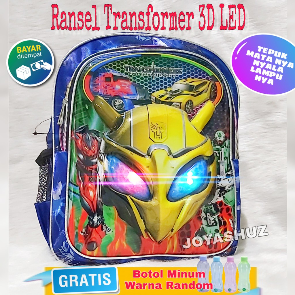 Tas Sekolah Anak Laki Spiderman LED 3D - Tas LOL LED - Tas Transformer LED 3D - Tas Robot Tobot 3D