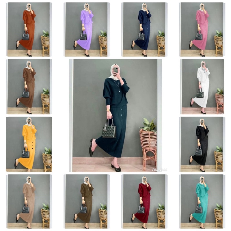 100% REAL PIC!! SET ANYA KNIT JUMBO XL-5XL ONE SET RAJUT WANITA SETELAN BLOUSE KNIT MUSLIM 13 WARNA
