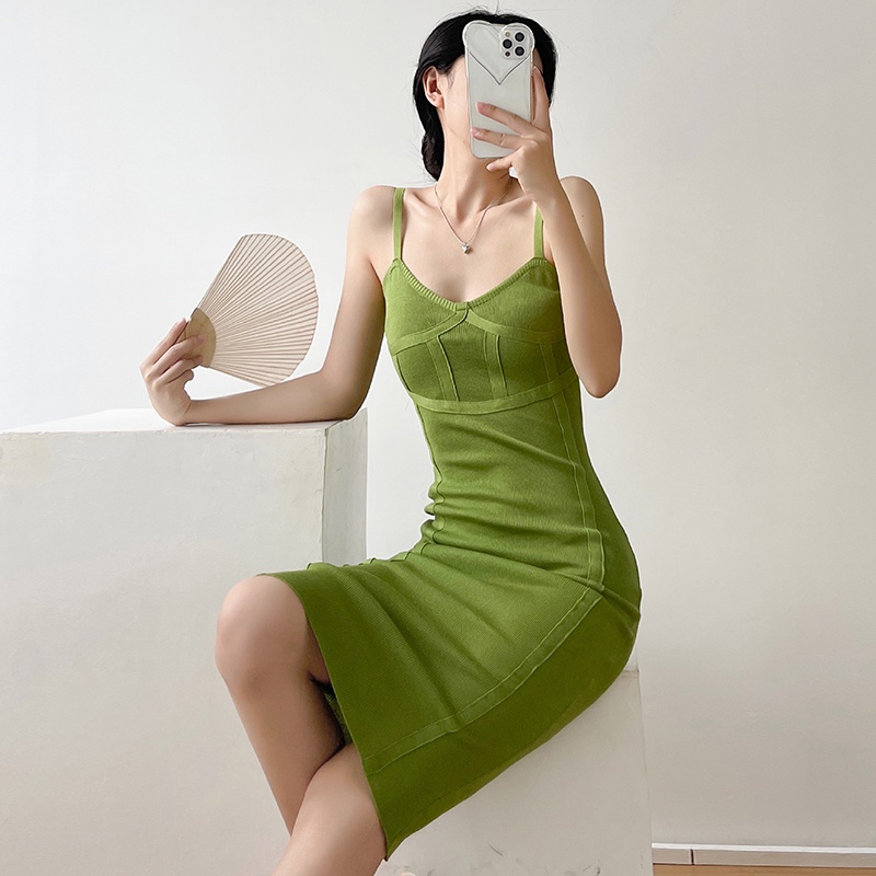 【Elegant】Korean Solid Color Sleevless Bodycon Mini Dress 7487