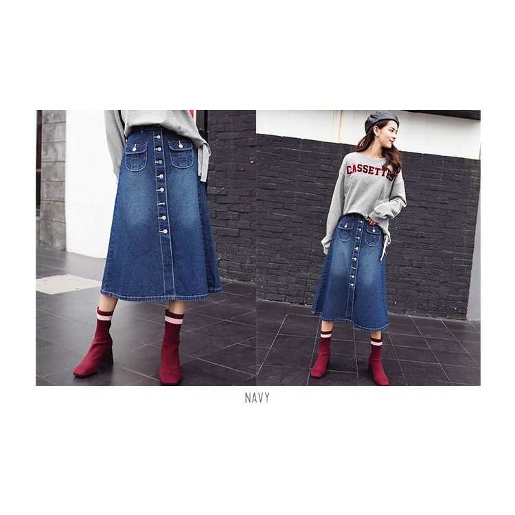 KARAKOREA 6133 Zia Denim Skirt Rok Jeans Rok Denim Rok Panjang/Rok jeans wanita/Rok Jeans Korea/Rok wanita