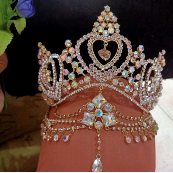 MAHKOTA PENGANTIN BERJURAI DASAR GOL FUL MATA