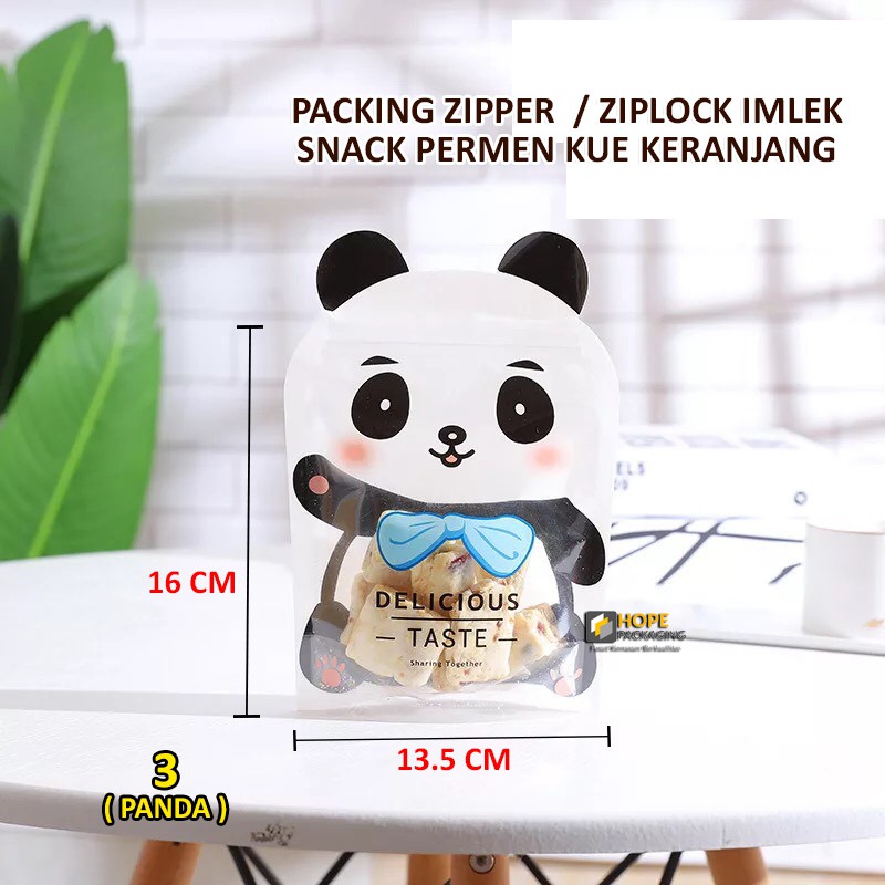 [ 5 PCS ] Packing zipper karakter animal / Ziplock gambar lucu untuk snack Imlek permen plastik souvenir ultah anak