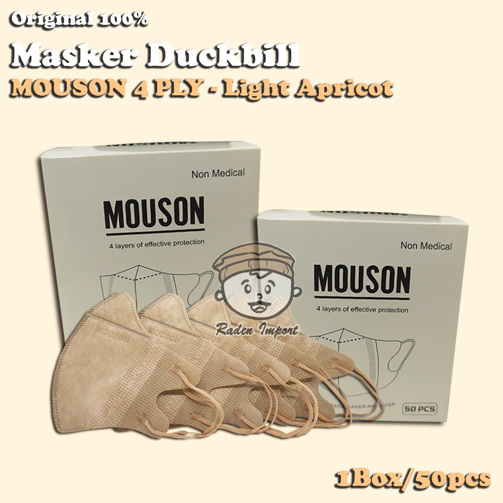 Masker DUCKBILL MOUSON 4Ply 50Pcs Warna Light Apricot Cream Soft Gold Pastel Surgical Mask Duckbil 4