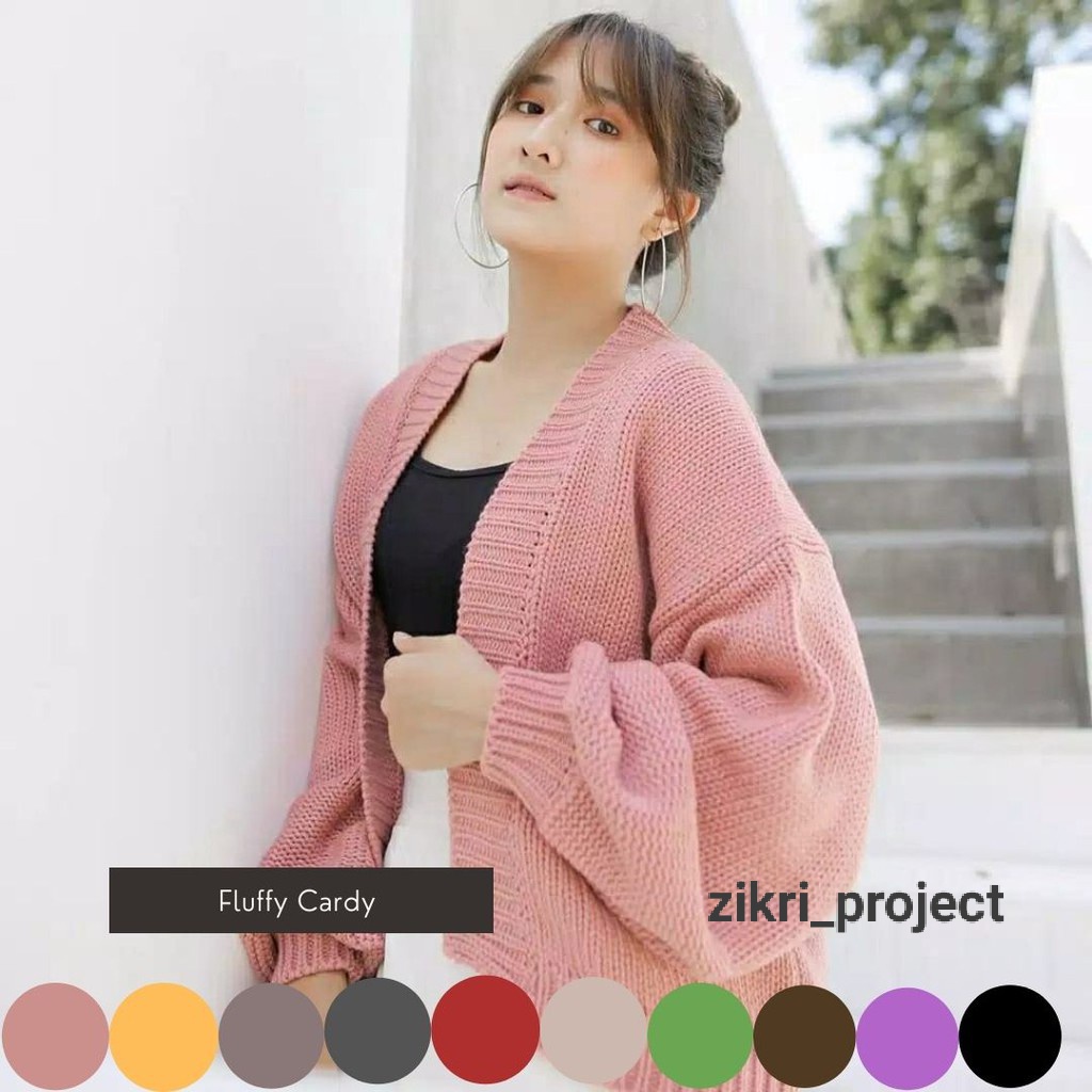 CARDIGAN RAJUT WANITA TANGAN BALON/OUTER RAJUT WANITA/FLUFFY CARDY RAJUT / KARDIGAN TANGAN BALON / CARDY RAJUT KOREA / FLUFFY BUBBLE CARDY / CARDY SABYAN / CARDY RAJUT