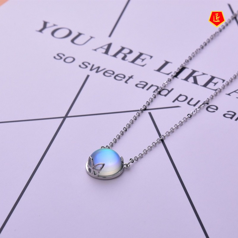 [Ready Stock]925 Silver Moonstone Bud Necklace Simple Fashion Temperament