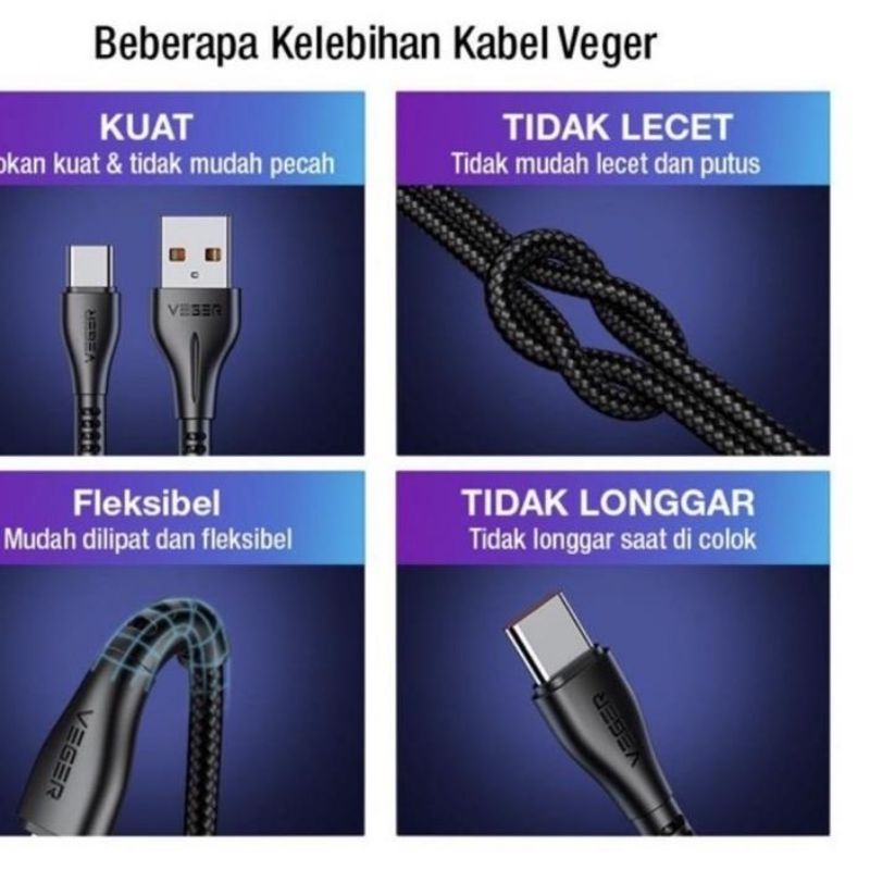 Kabel Data Type C Super Fast Charge Usb Type C QC3.A Original Veger