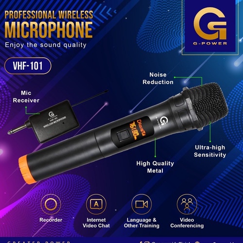 MIC GPOWER KARAOKE WIRELESS VHF 101 PROFESSIONAL MIC WIRELESS - HITAM