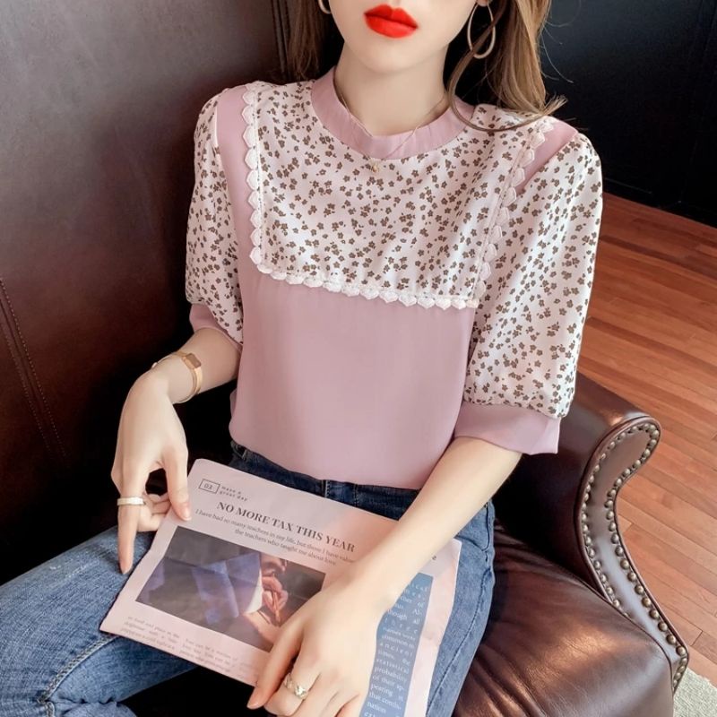 MDLV ~ 2466# Miriam Patchwork Top Atasan Blouse Leopard Fashion Import