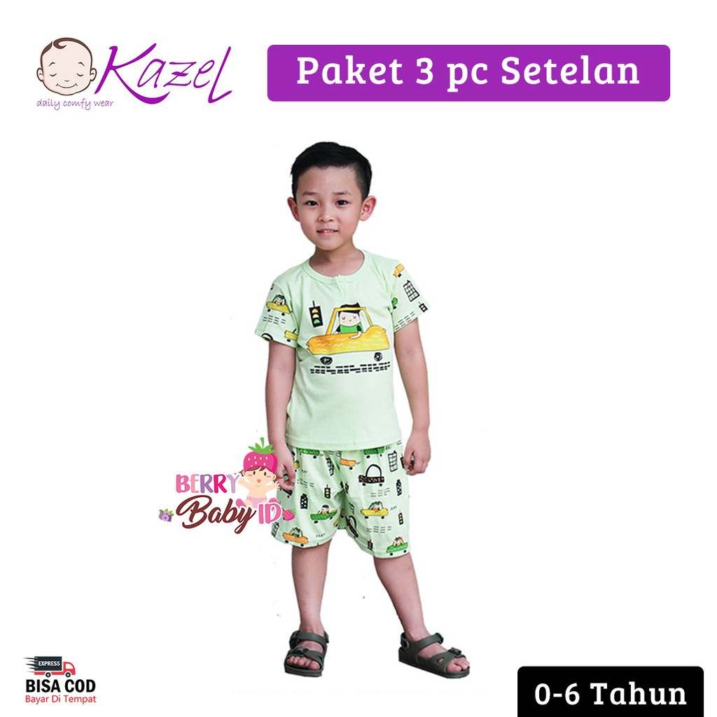 Kazel Set 3 Pc Setelan Piyama Pendek Indian Bayi Anak 0-6 Tahun KZL004 Berry Mart