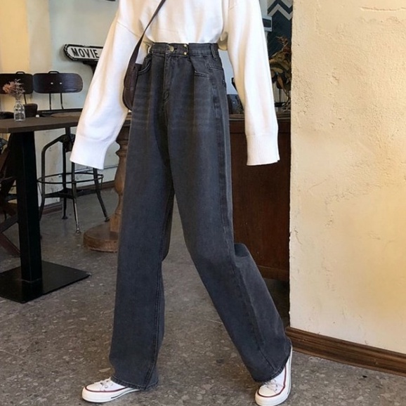 [Diskon khusus]Celana jeans high waist loose korean style celana jeans wanita celana jeans panjang wanita
