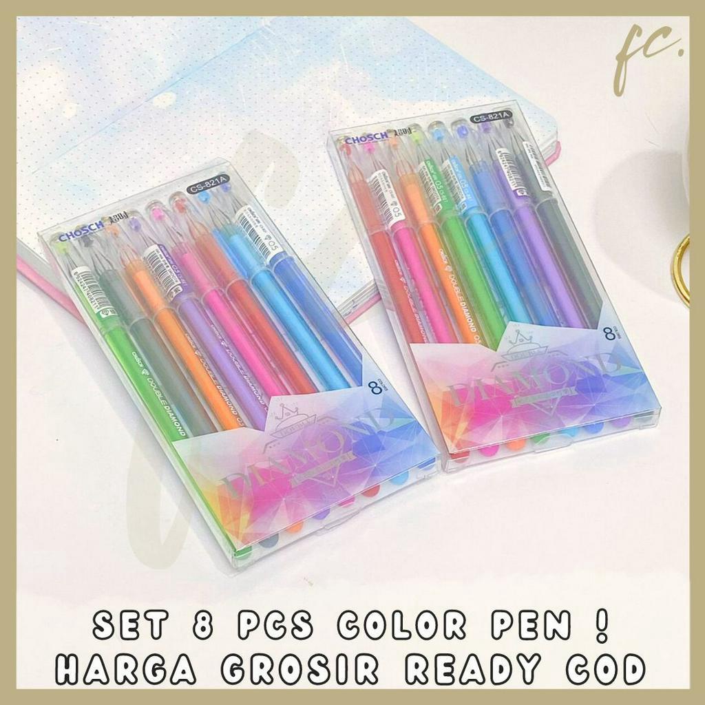 

1 Set Paket Isi 8 Pcs Colored Neutral Gel Pen / Pulpen Tinta Warna Korean Muji Miniso Motif Polos Merek CHOSCH Double Diamond CS-821A Harga Grosir Ready COD