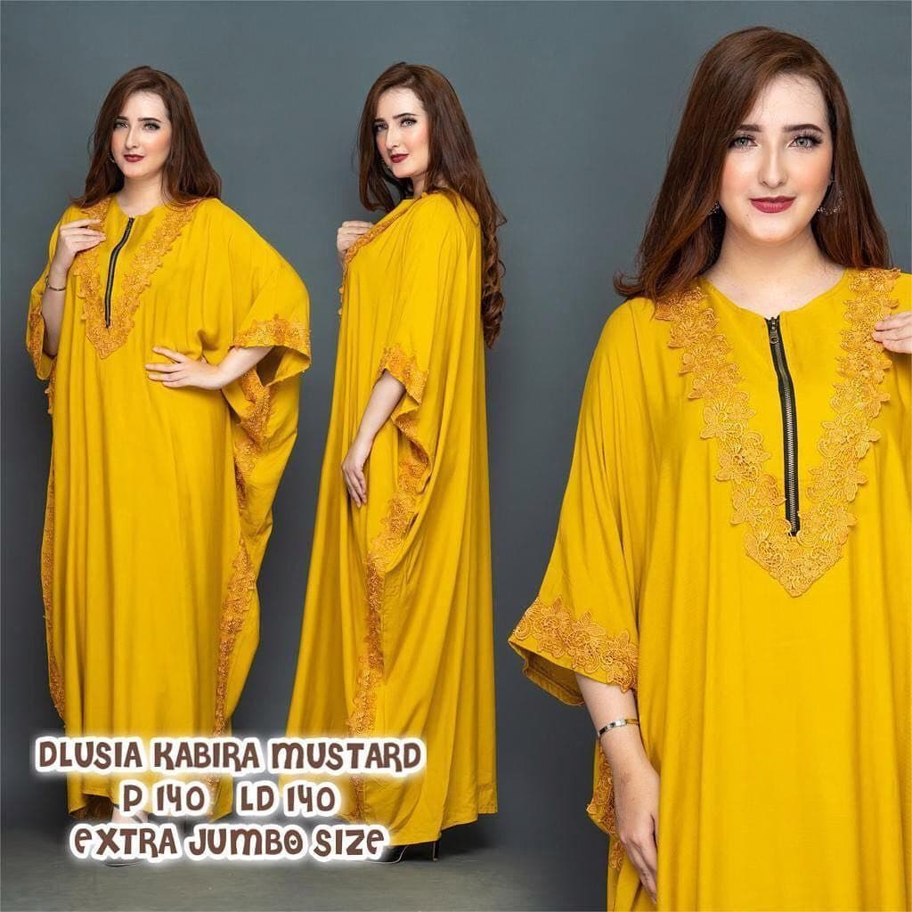 Dress Jumbo Kabira  Ld 150 Kaftan Rayon Halus Tebal Kekinian Resleting Depan Busui