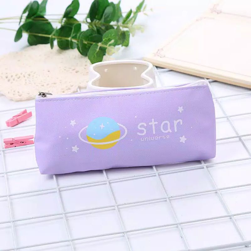 MYUME.STORE||KOTAK PENSIL MOTIF STAR UNIVERSE LUCU UNIK / TEMPAT PENSIL / KOTAK PULPEN PP102-Ungu