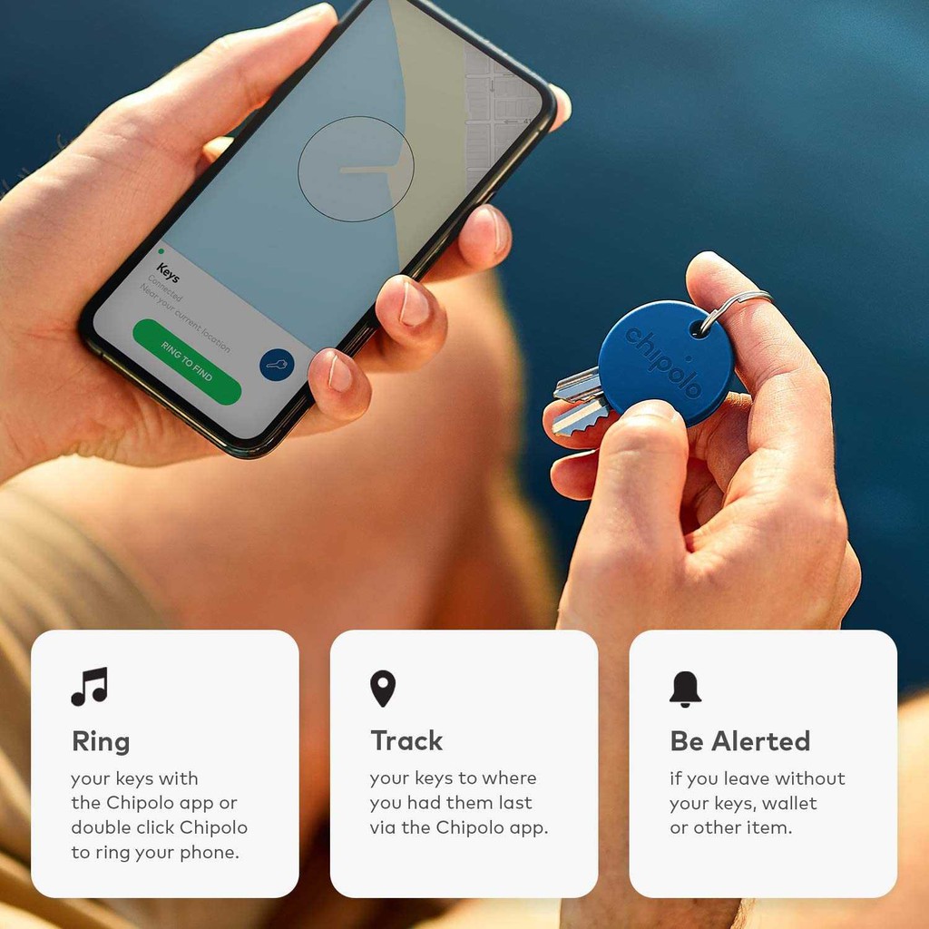 Chipolo ONE Key Finder Ocean Item Bluetooth Alat Pencari Kunci Barang Hilang - Hitam Putih Biru