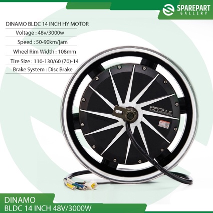 Paket Hub Dinamo BLDC Motor Listrik 48-72v 3000w ring 14&quot; (14inch)