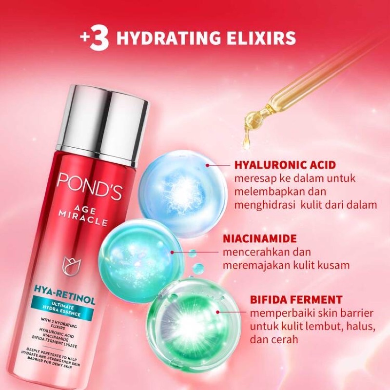 Ponds Age Miracle Ultimate Glow / Renew / Hydra Essence Toner Retinol Anti Aging Brightening 50ml 100ml Original BPOM COD - Essence Mencerahkan Mencegah Penuaan 100 ml 50 ml