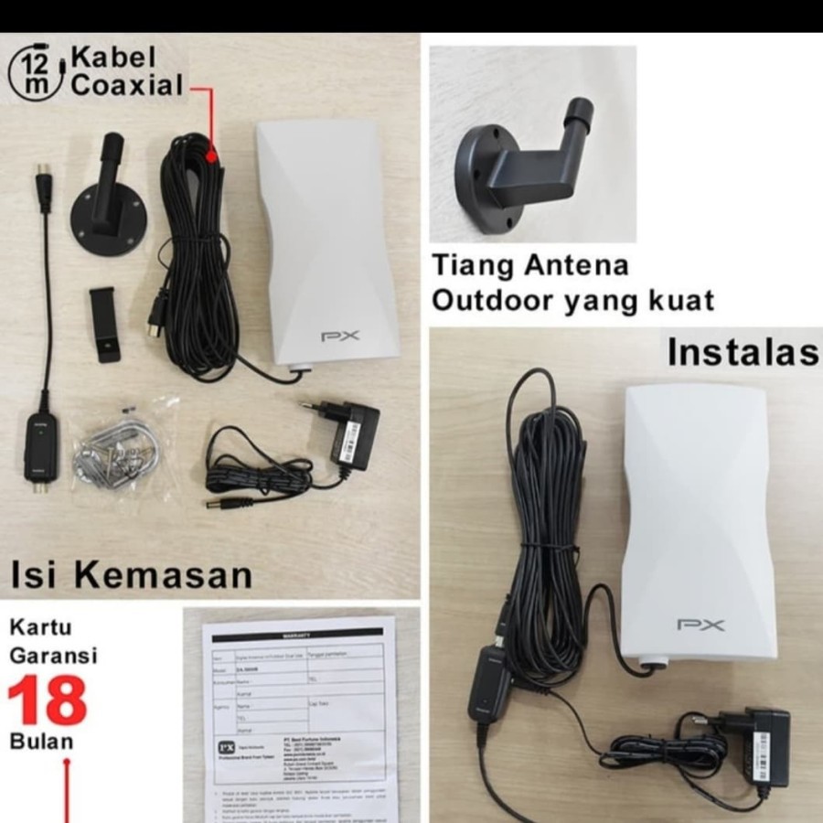 Antena TV Digital Analog PX DA 5900 B Kabel 12M Booster Indoor-Outdoor